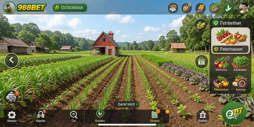 Tangkapan layar dari gameplay 988BET menampilkan keseruan bertani.