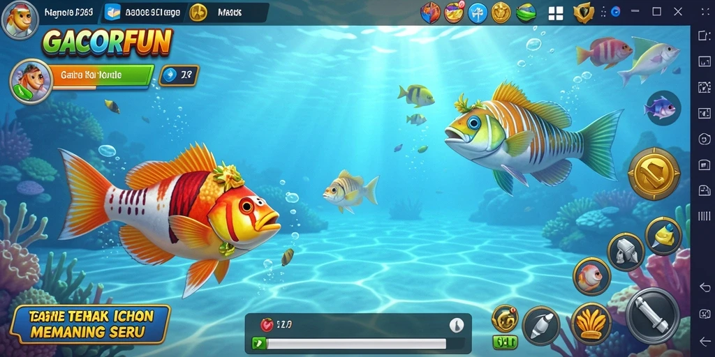 Tampilan menarik gameplay GACORFUN dengan keseruan menembak ikan.