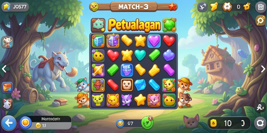 Screenshot JOS77 menampilkan aksi gameplay Match-3 yang seru dan mendebarkan.