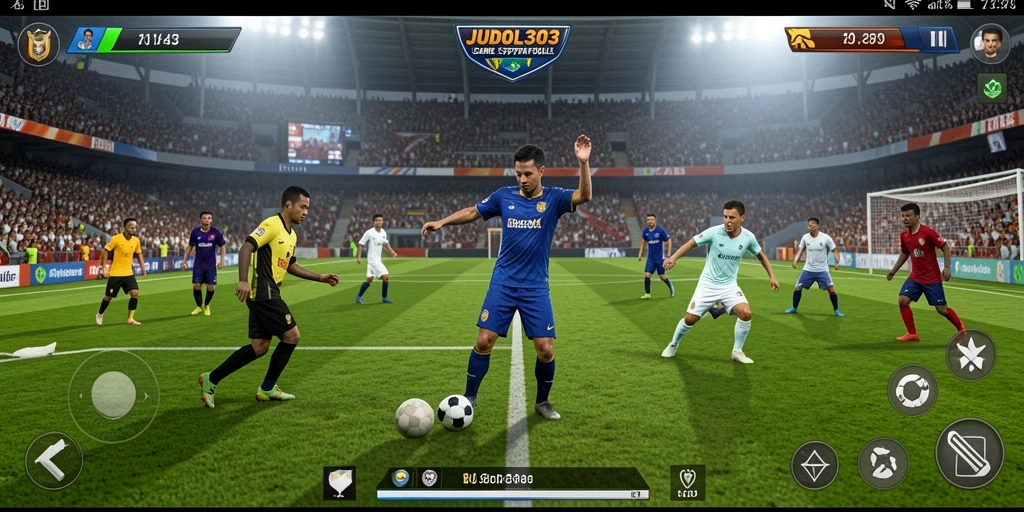 Tangkapan layar gameplay JUDOL303 menampilkan momen seru di lapangan sepak bola.
