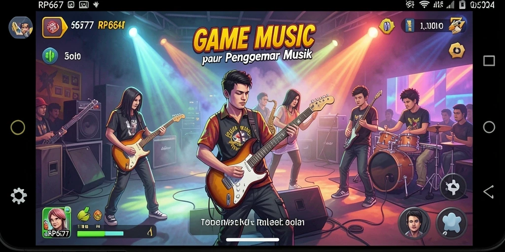 Tampilan gameplay RP6677 dengan berbagai fitur musik interaktif.