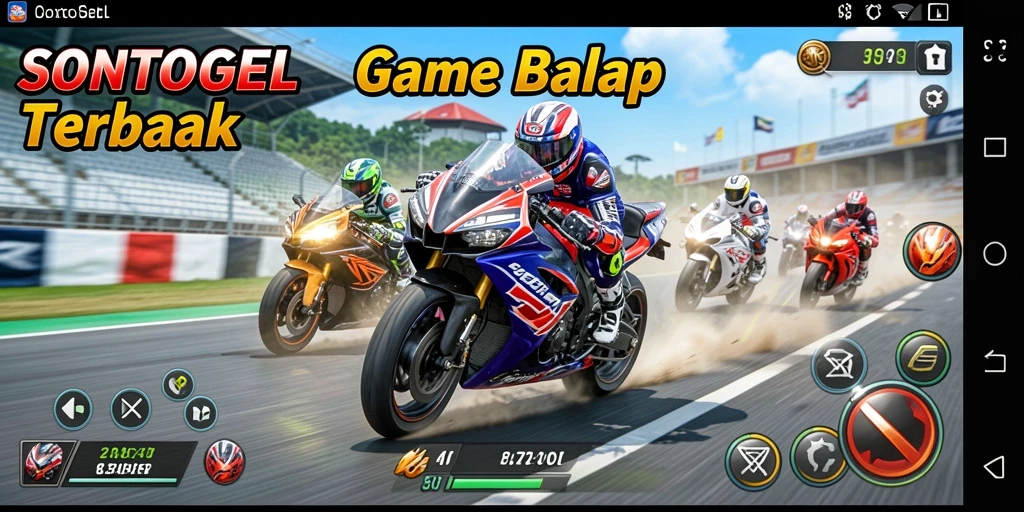 Tangkapan layar gameplay menunjukkan balapan motor yang mendebarkan di SONTOGEL.