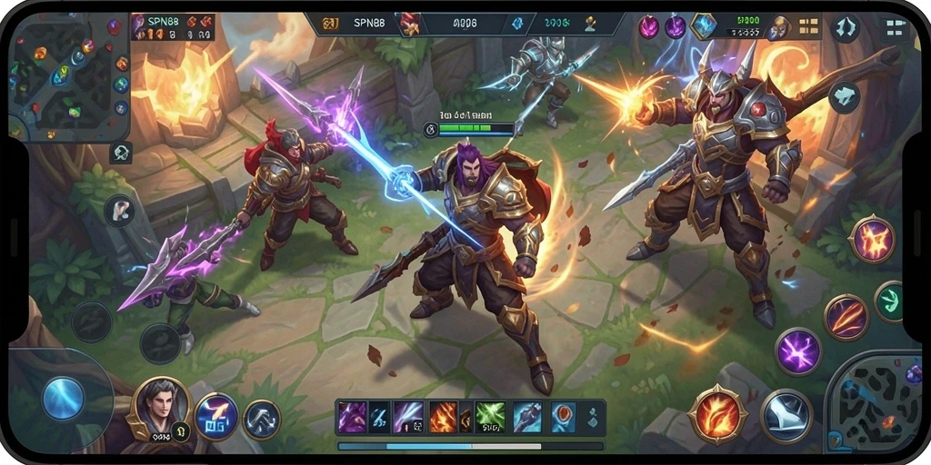 Gameplay SPN88 menampilkan pertarungan MOBA yang seru dan intens.