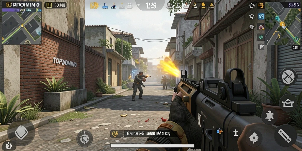 Tampilan gameplay menegangkan dalam TOPDOMINO saat bertempur melawan musuh.
