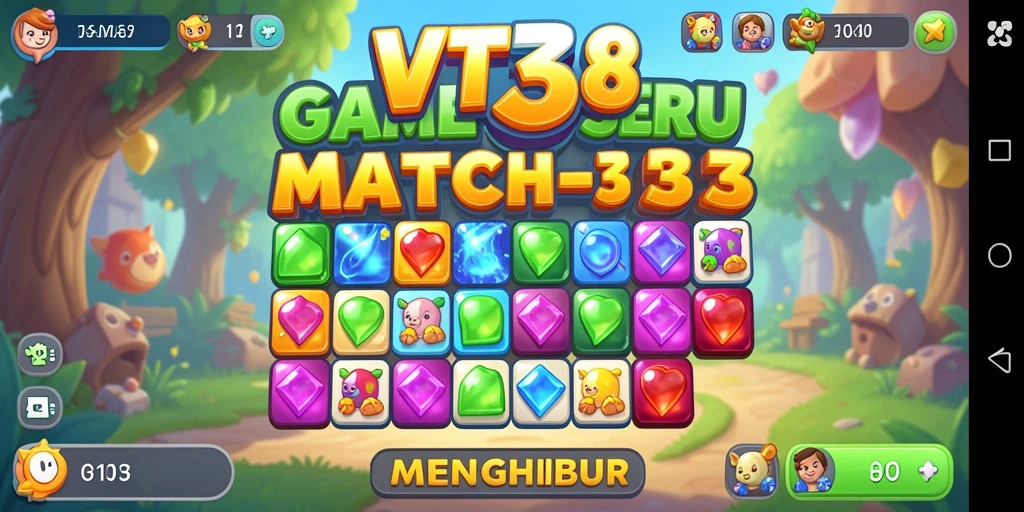 Tangkapan layar VT38 menampilkan aksi menyenangkan dalam permainan Match-3.