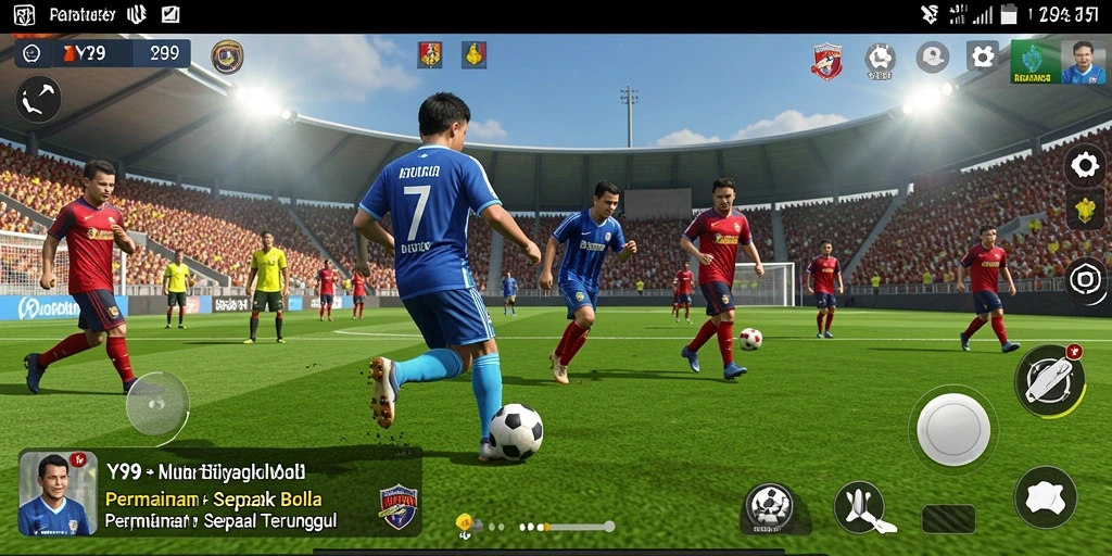 Screenshot permainan Y89 menampilkan aksi sepak bola yang seru.